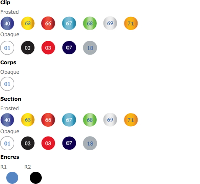 Tableau des couleurs disponibles